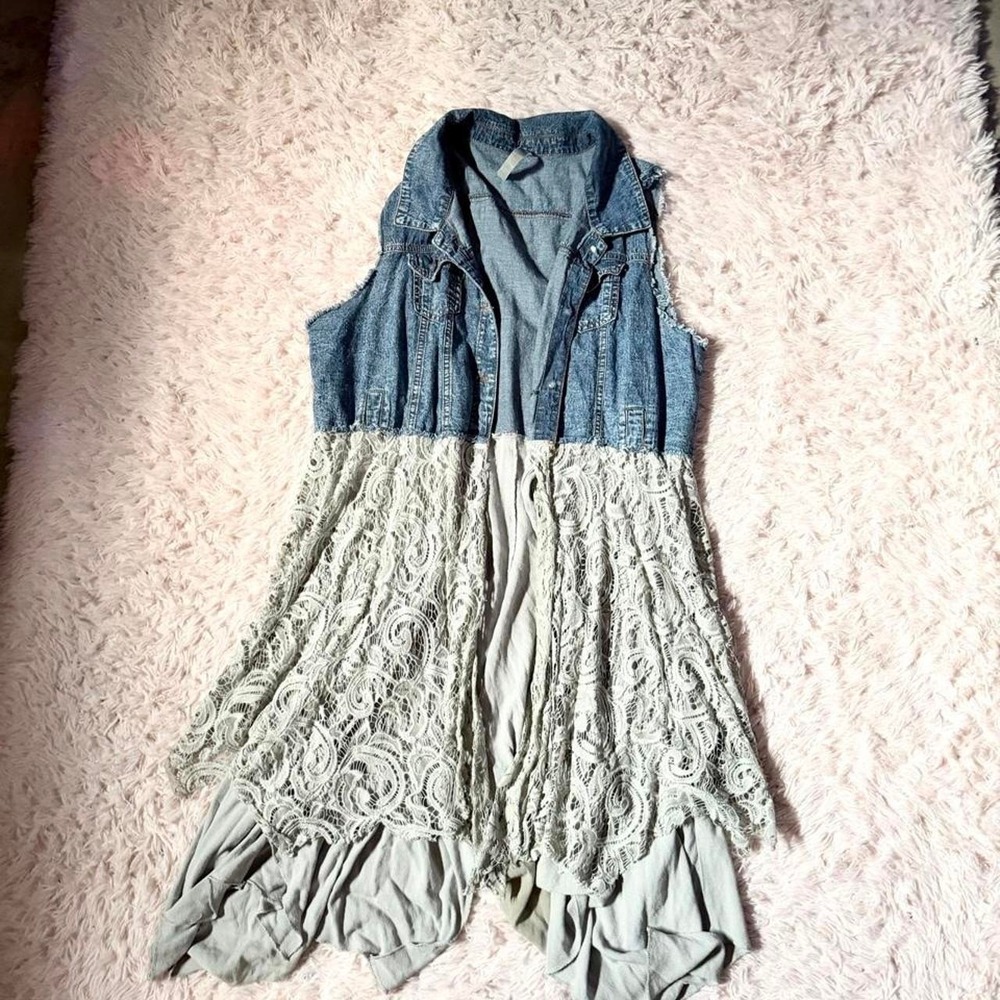 Boho Earthy Hippie Indie Lace Lagenlook Flowy Vest Womens 1X Cottage Core Fairy